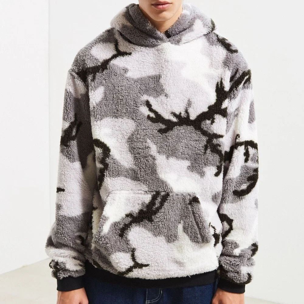 UO Camo Fluffy Soft Blanket Feel Polar Hoodie Sweatshirt - Picture 1 of 9